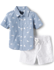 Baby Boys Dad And Me Horse Poplin Outfit Set