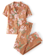 Pijama de popelina floral para mujer