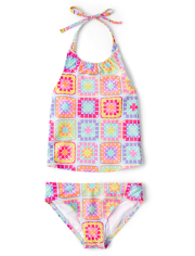Girls Crochet Halter Tankini Swimsuit
