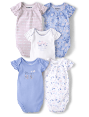 Baby Girls Floral Flutter Bodysuit 5-Pack