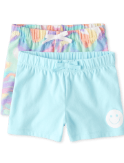 Paquete de 2 pantalones cortos sin cierres con estampado para niñas