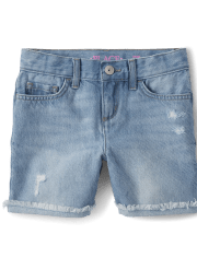 Girls Roll Cuff Denim Midi Shorts
