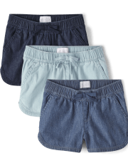 Girls Denim Pull On Shorts 3-Pack