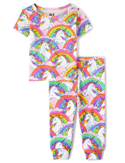 Pijama de algodón con ajuste ceñido de unicornio para bebés y niñas pequeñas