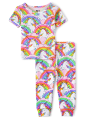Baby And Toddler Girls Rainbow Unicorn Snug Fit Cotton Pajamas