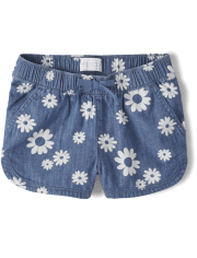 Girls Floral Chambray Pull On Shorts