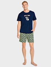Mens Print Poplin Pajama Shorts