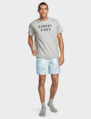 Mens Print Poplin Pajama Shorts