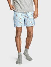 Mens Print Poplin Pajama Shorts