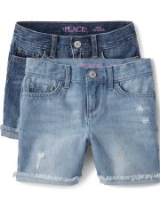 Girls Denim Roll Cuff Midi Shorts 2-Pack