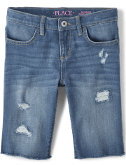 Girls Distressed Denim Skimmer Shorts