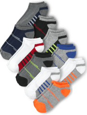 Boys Cushioned Striped Ankle Socks 10-Pack