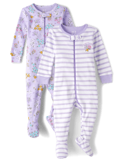 Baby And Toddler Girls Floral Snug Fit Cotton One Piece Pajamas 2-Pack