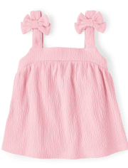 Baby And Toddler Girls Jacquard Tie Shoulder Top