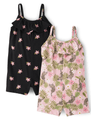 Toddler Girls Floral Ruffle Romper 2-Pack
