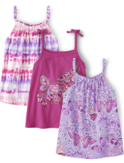 Paquete de 3 camisetas sin mangas con hombros anudados para niñas pequeñas