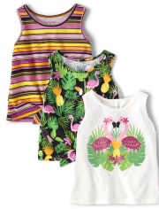 Toddler Girls Tropical Tie Front Tank Top 3-Pack