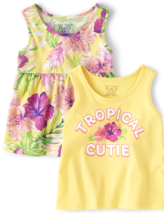 Pack de 2 camisetas sin mangas con estampado floral para niñas pequeñas