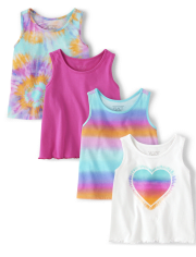 Camiseta sin mangas con efecto tie dye para niñas pequeñas, paquete de 4