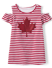 Robe rayée feuille d'érable à épaules dénudées pour toute-petite fille