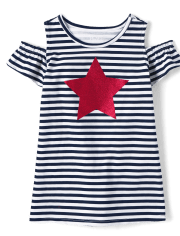 Baby And Toddler Girls Striped Star Cold Shoulder Dress