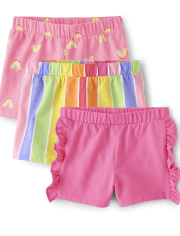 Toddler Girls Rainbow Pull On Shorts 3-Pack