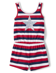 Girls Striped Sequin Graphic Romper