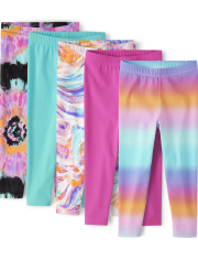 Girls Tie Dye Capri Leggings 5-Pack
