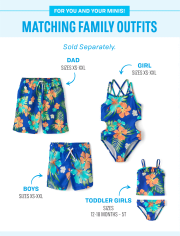 Girls Matching Family Tropical Cut Out One Piece Swimsuit