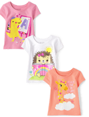 Paquete de 3 camisetas con estampado de animales para bebés y niñas pequeñas