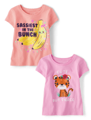 Paquete de 2 camisetas con estampado Sassy para bebés y niñas pequeñas