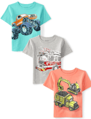 Paquete de 3 camisetas con estampado de camión para bebés y niños pequeños