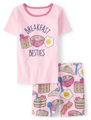 Pijama de algodón ajustado para niñas Breakfast Besties
