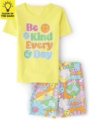 Girls Glow Be Kind Snug Fit Cotton Pajamas