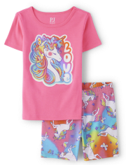 Pijama de algodón ajustado con diseño de unicornio para niñas