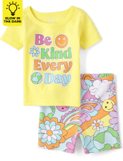 Baby And Toddler Girls Glow Be Kind Snug Fit Cotton Pajamas