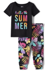 Baby And Toddler Girls Hello Summer Snug Fit Cotton Pajamas