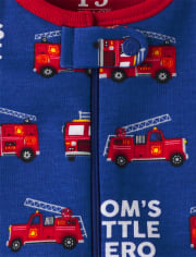 Baby And Toddler Boys Fire Truck Snug Fit Cotton One Piece Pajamas