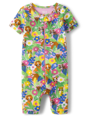Baby And Toddler Girls Critter Floral Snug Fit Cotton One Piece Pajamas