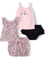 Conjunto de pijama para bebé niña de 4 piezas con estampado de leopardo