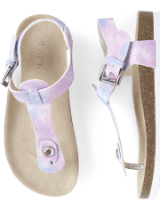 Girls Glitter Tie Dye T-Strap Sandals