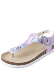 Girls Glitter Tie Dye T-Strap Sandals