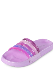 Girls Glitter Colorblock Slides