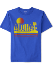 【aloha ☺︎】 Boys Short Sleeve Aloha Graphic Tee - BLUE | The Children's