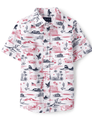 Boys Print Poplin Button Up Shirt