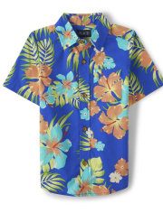 Camisa con botones de popelina tropical familiar a juego para niños