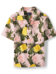 Boys Matching Family Pineapple Poplin Button Up Shirt