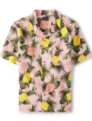 Mens Matching Family Pineapple Poplin Button Up Shirt