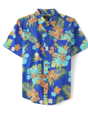 Mens Matching Family Tropical Poplin Button Up Shirt