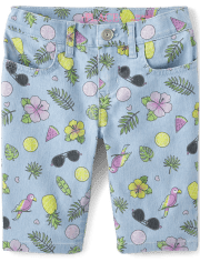 Shorts de mezclilla tipo skimmer con icono de vacaciones para niñas